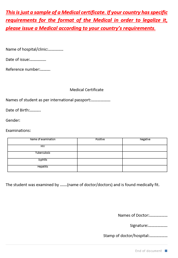 Form khám sức khoẻ du học Hungary